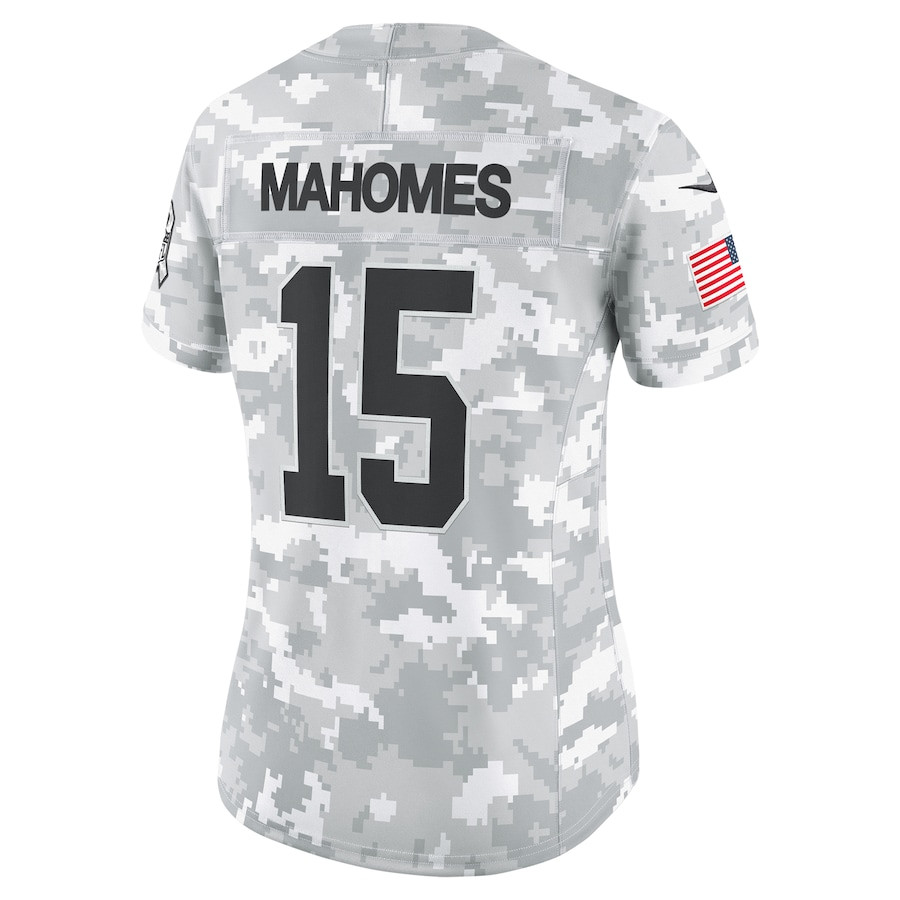 Patrick Mahomes 15 Kansas City Chiefs Women's 2024 Salute to Service Limited Jersey - Arctic Camo JS2052 Saliibo - Image 3