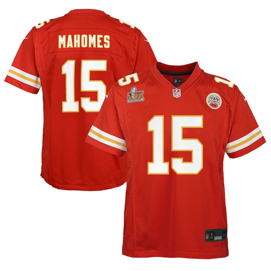 Patrick Mahomes 15 Kansas City Chiefs Youth Super Bowl LIX Game Player Jersey - Red JS2256 Saliibo