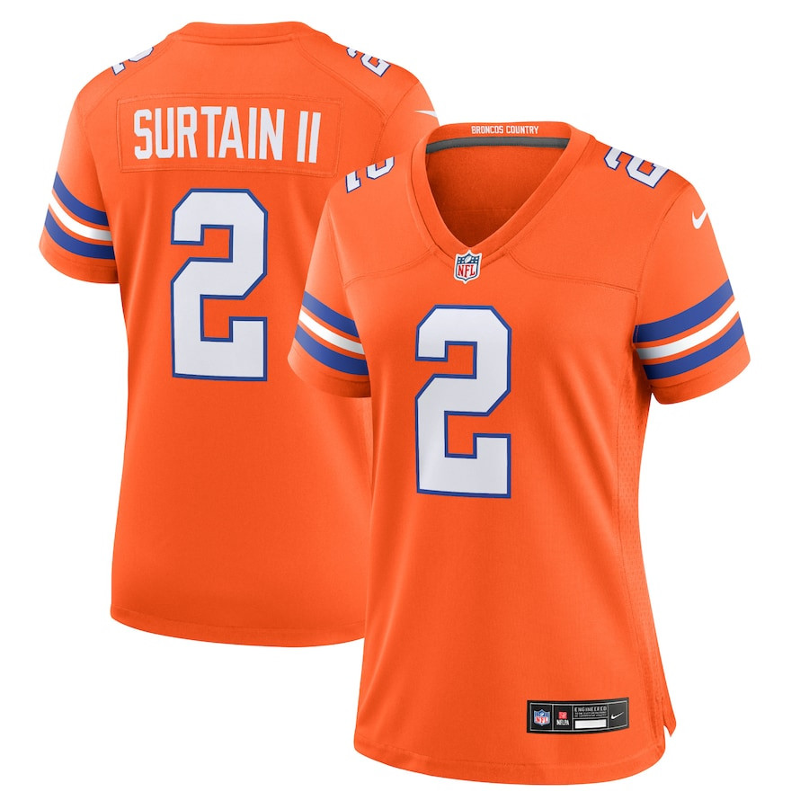 Patrick Surtain II 2 Denver Broncos Women's Mile High Collection 1977 Throwback Player Game Jersey - Orange JS4949 Saliibo