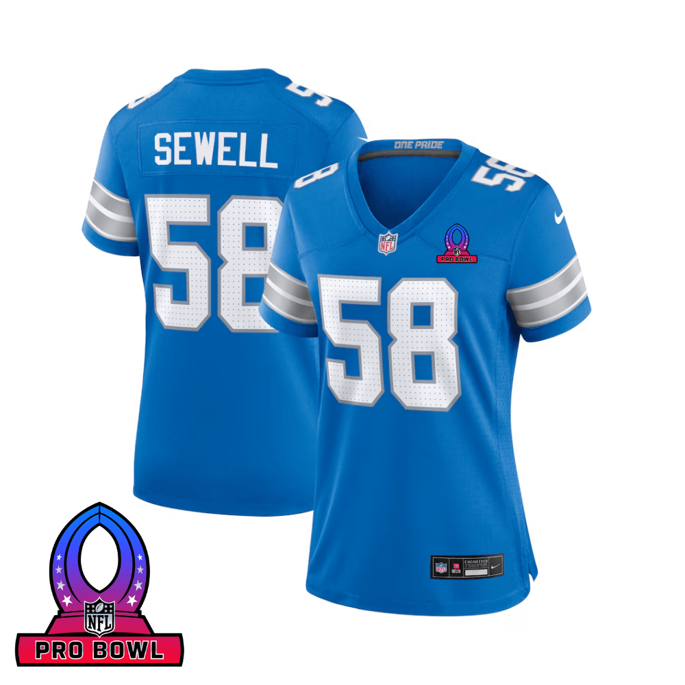 Penei Sewell 58 Detroit Lions 2025 Pro Bowl Patch Women Game Jersey - Blue JS5389 Saliibo