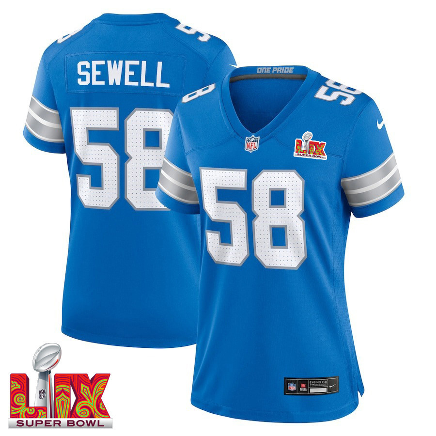 Penei Sewell #58 Detroit Lions Super Bowl LIX Women's Jersey - Blue JS3009 Saliibo