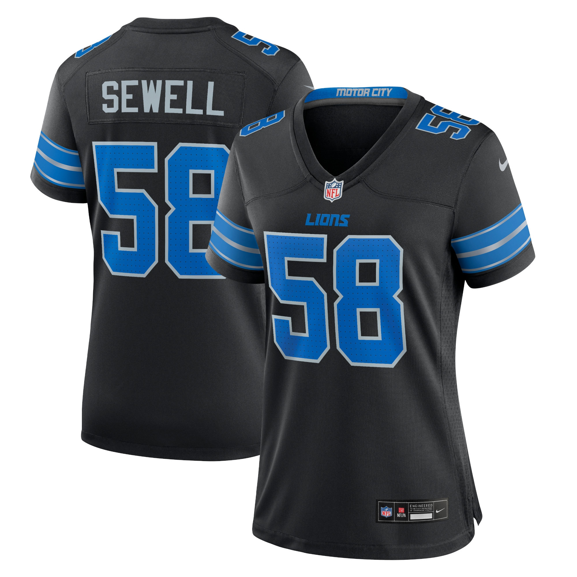 Penei Sewell 58 Detroit Lions Women's Alternate Game Jersey - Black JS8922 Saliibo