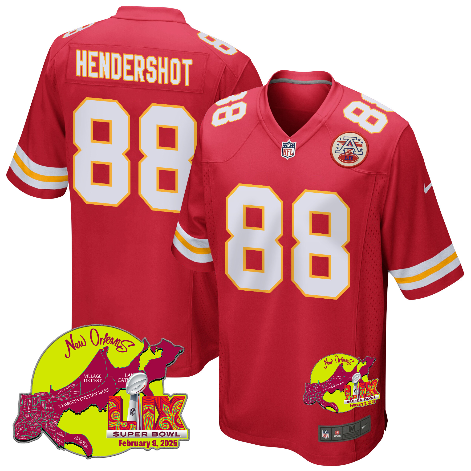 Peyton Hendershot 88 Kansas City Chiefs Super Bowl LIX New Orleans Patch Game Men Jersey - Red JS1755 Saliibo