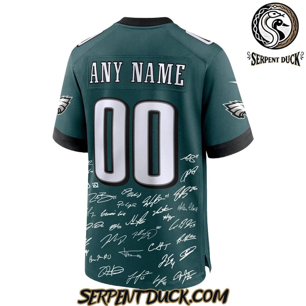 Philadelphia Eagles Champions Super Bowl LIX 2025 Signature All Team Custom Game Men Jersey - Midnight Green JS1373 Saliibo - Image 3