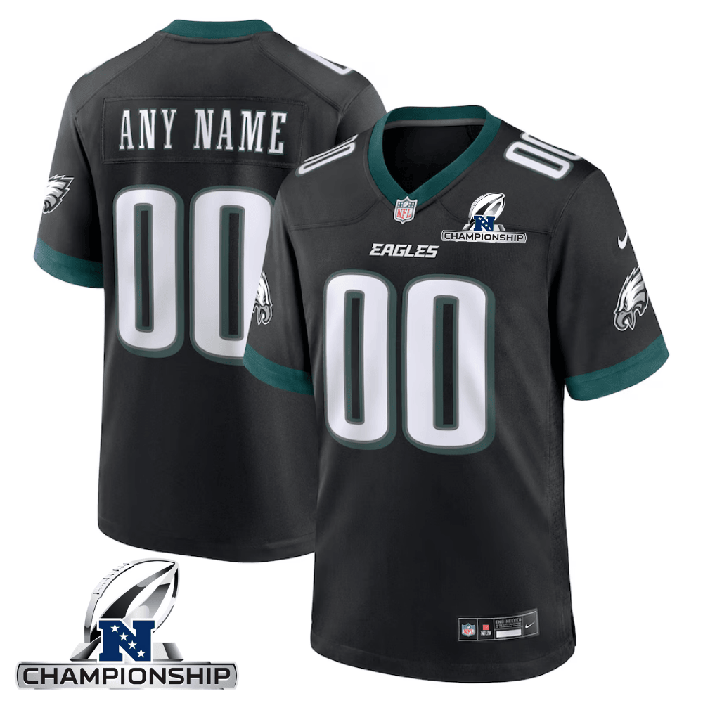 Philadelphia Eagles NFC Championship Patch Alternate Game Men Custom Jersey - Black JS2112 Saliibo