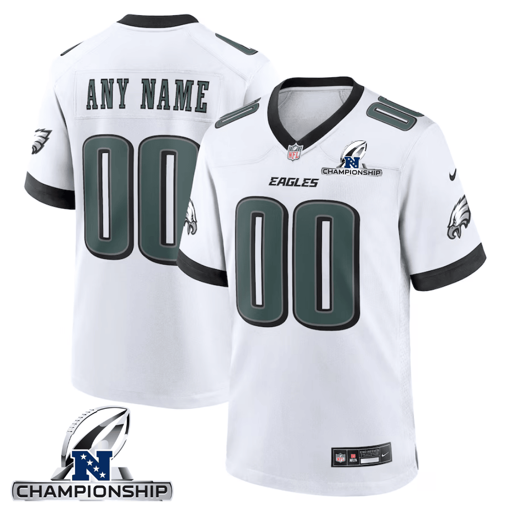 Philadelphia Eagles NFC Championship Patch Game Men Custom Jersey - White JS7550 Saliibo