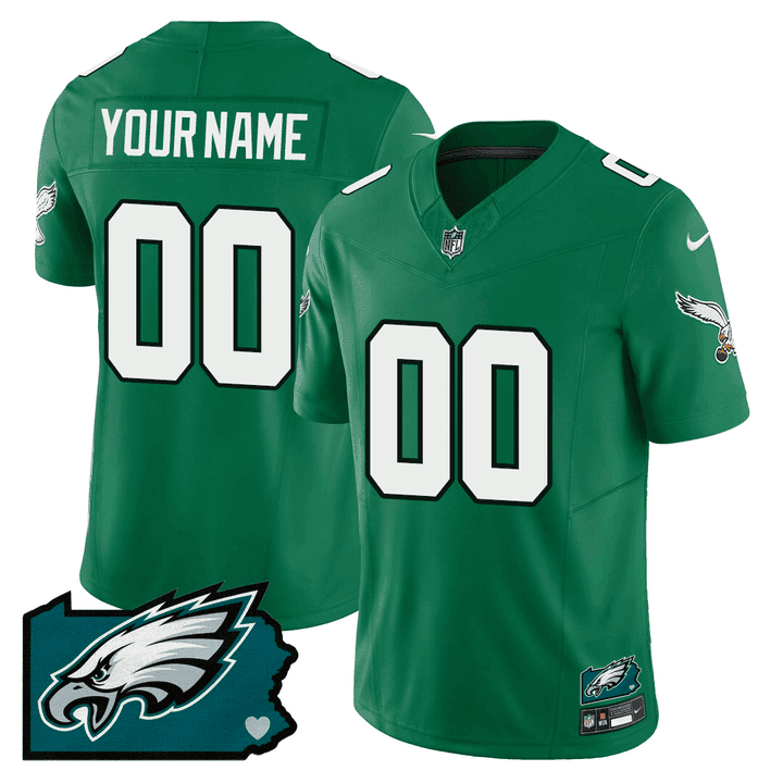 Philadelphia Eagles Pennsylvania State Map Patch Alternate Game Men Custom Jersey - Kelly Green JS3449 Saliibo
