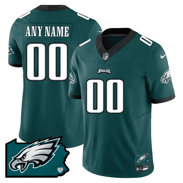 Philadelphia Eagles Pennsylvania State Map Patch Game Men Custom Jersey - Midnight Green JS2029 Saliibo
