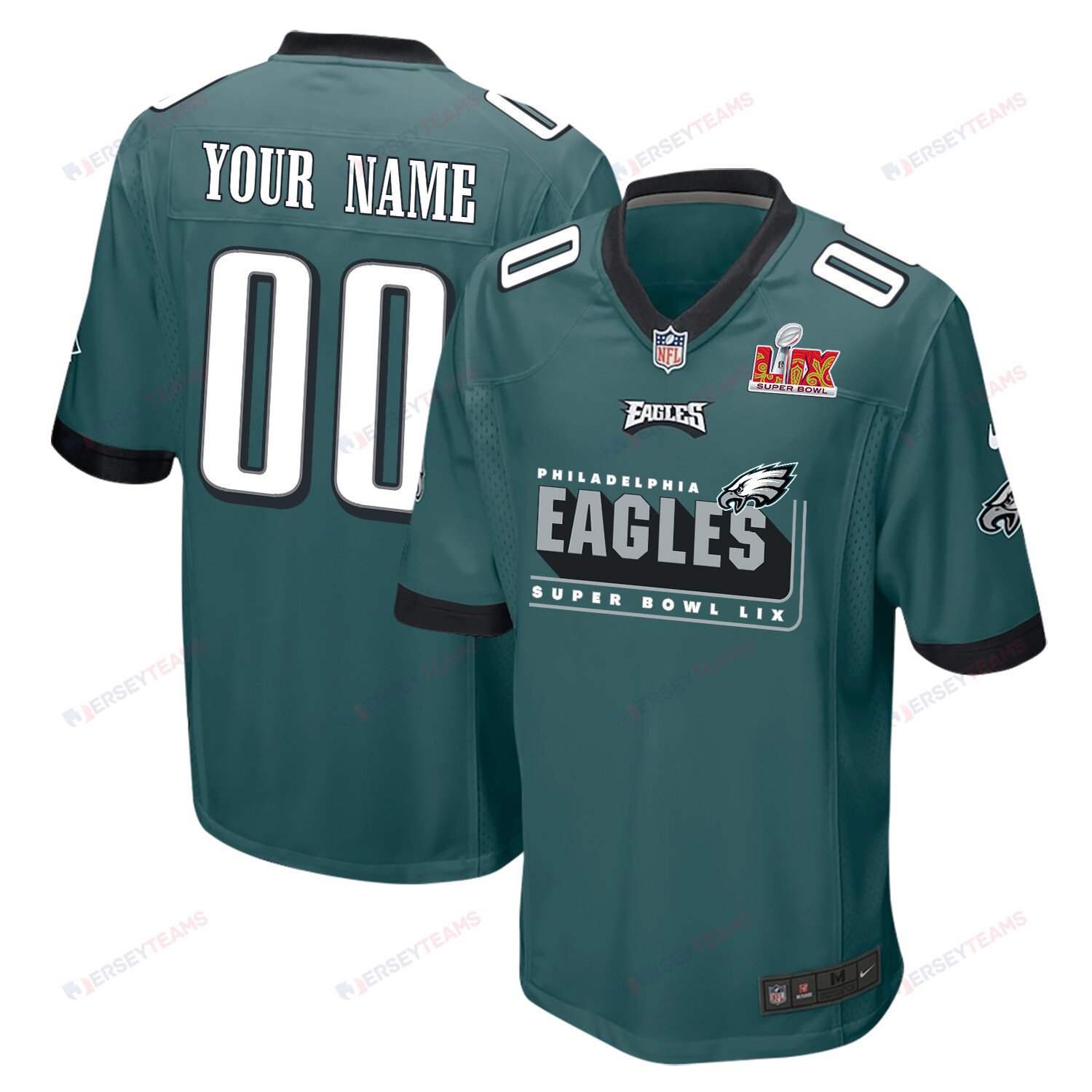 Philadelphia Eagles Super Bowl LIX Champions Big Eagles Game Men Custom Jersey - Midnight Green JS6533 Saliibo