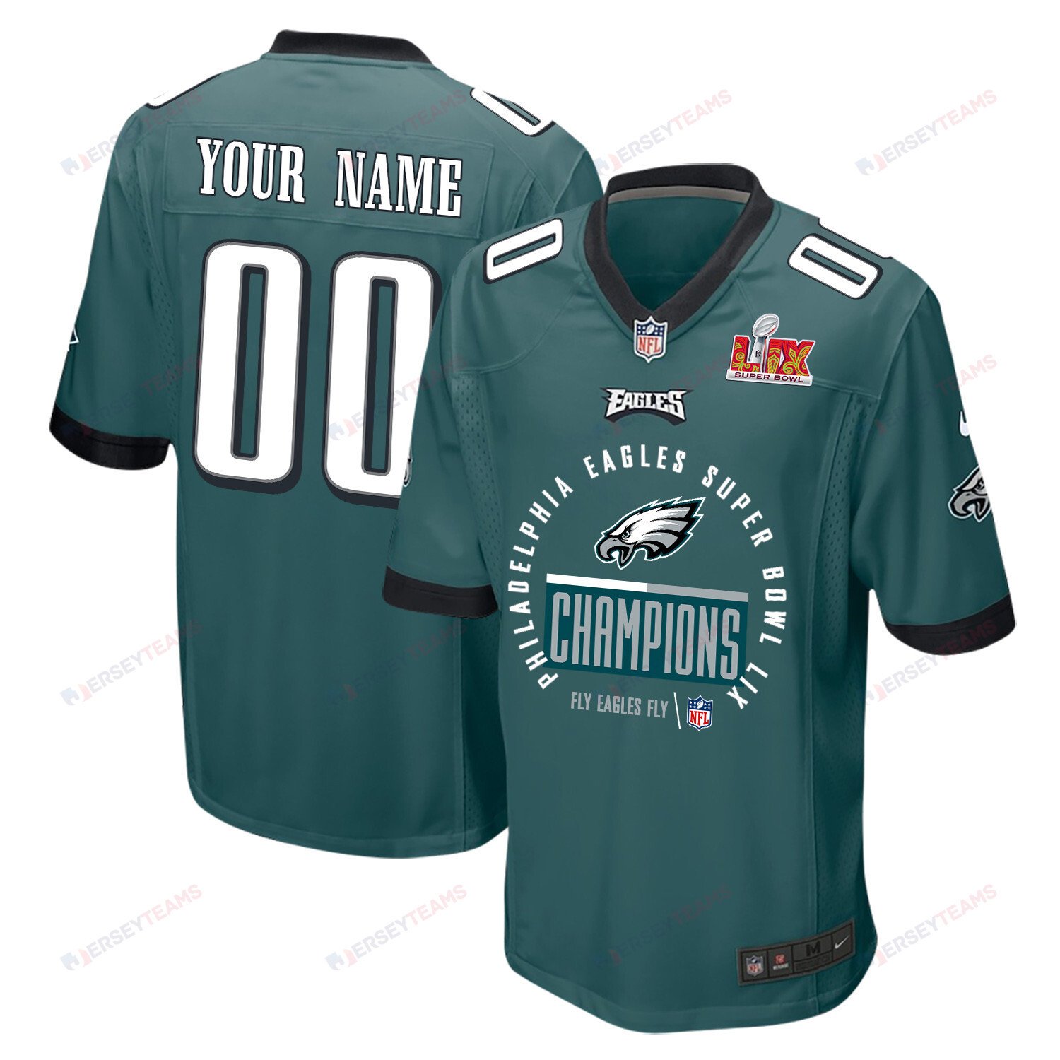 Philadelphia Eagles Super Bowl LIX Champions Game Men Custom Jersey - Midnight Green JS4916 Saliibo