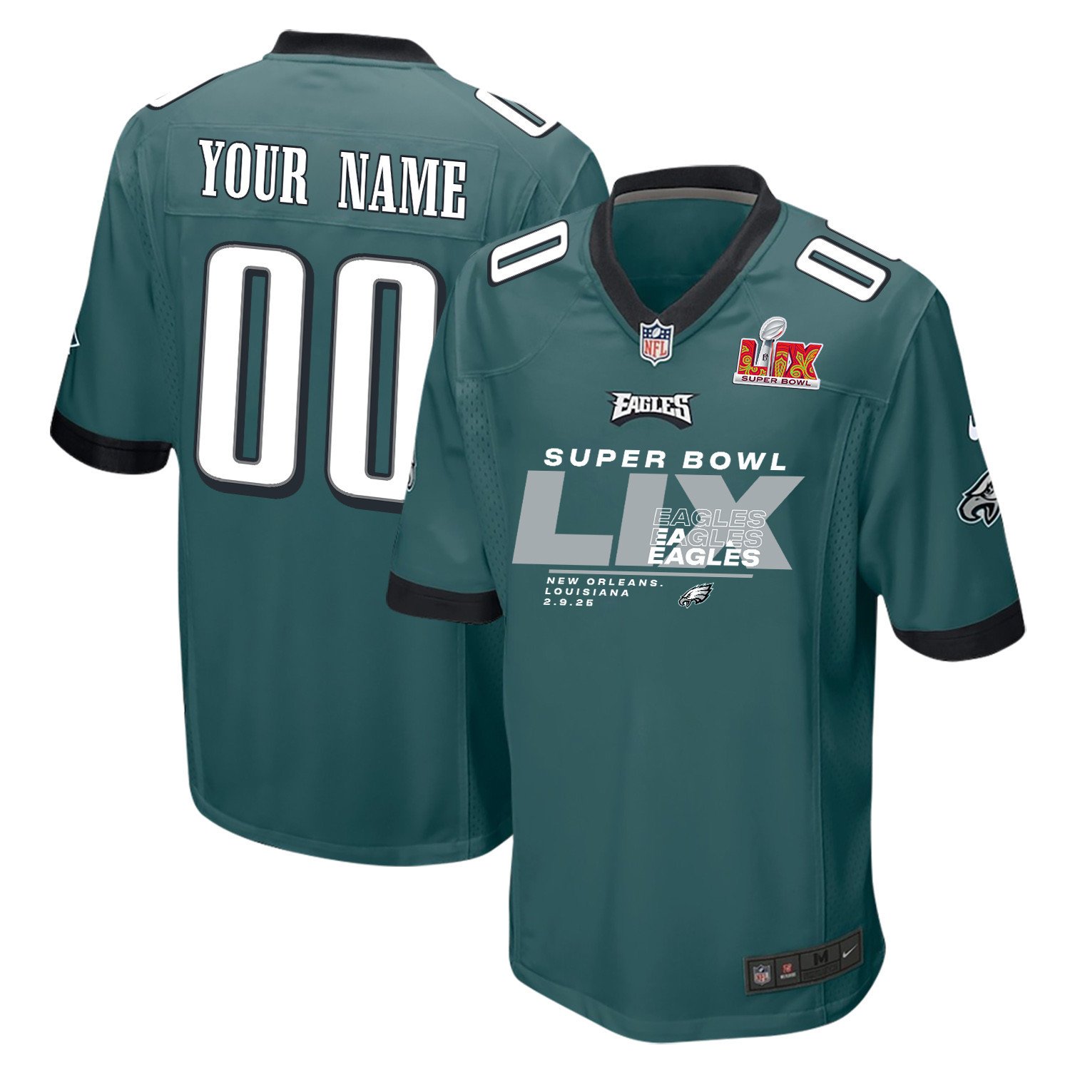 Philadelphia Eagles Super Bowl LIX Champions Game Men Jersey - Midnight Green JS2135 Saliibo
