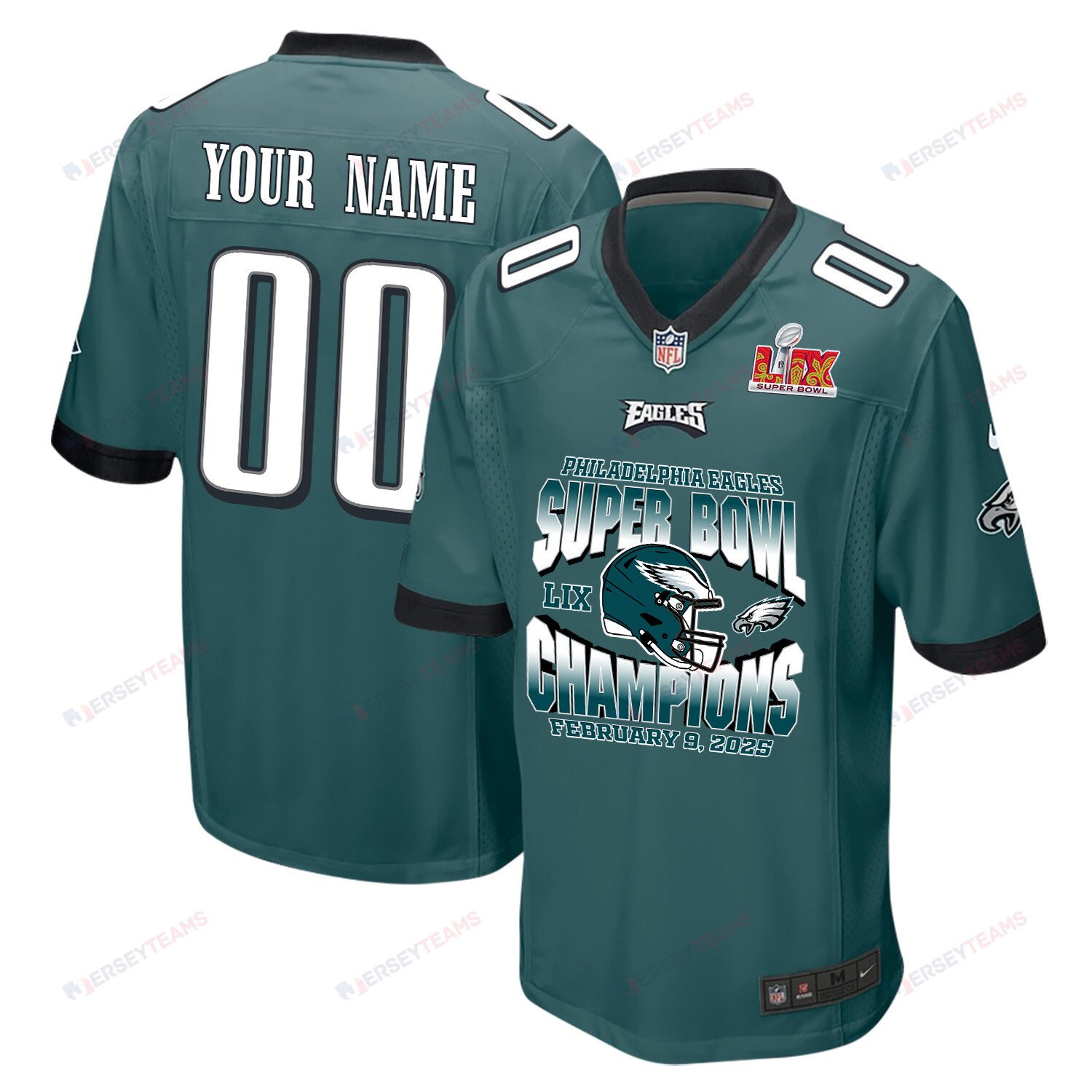 Philadelphia Eagles Super Bowl LIX Champions Helmet Game Men Custom Jersey - Midnight Green JS4332 Saliibo