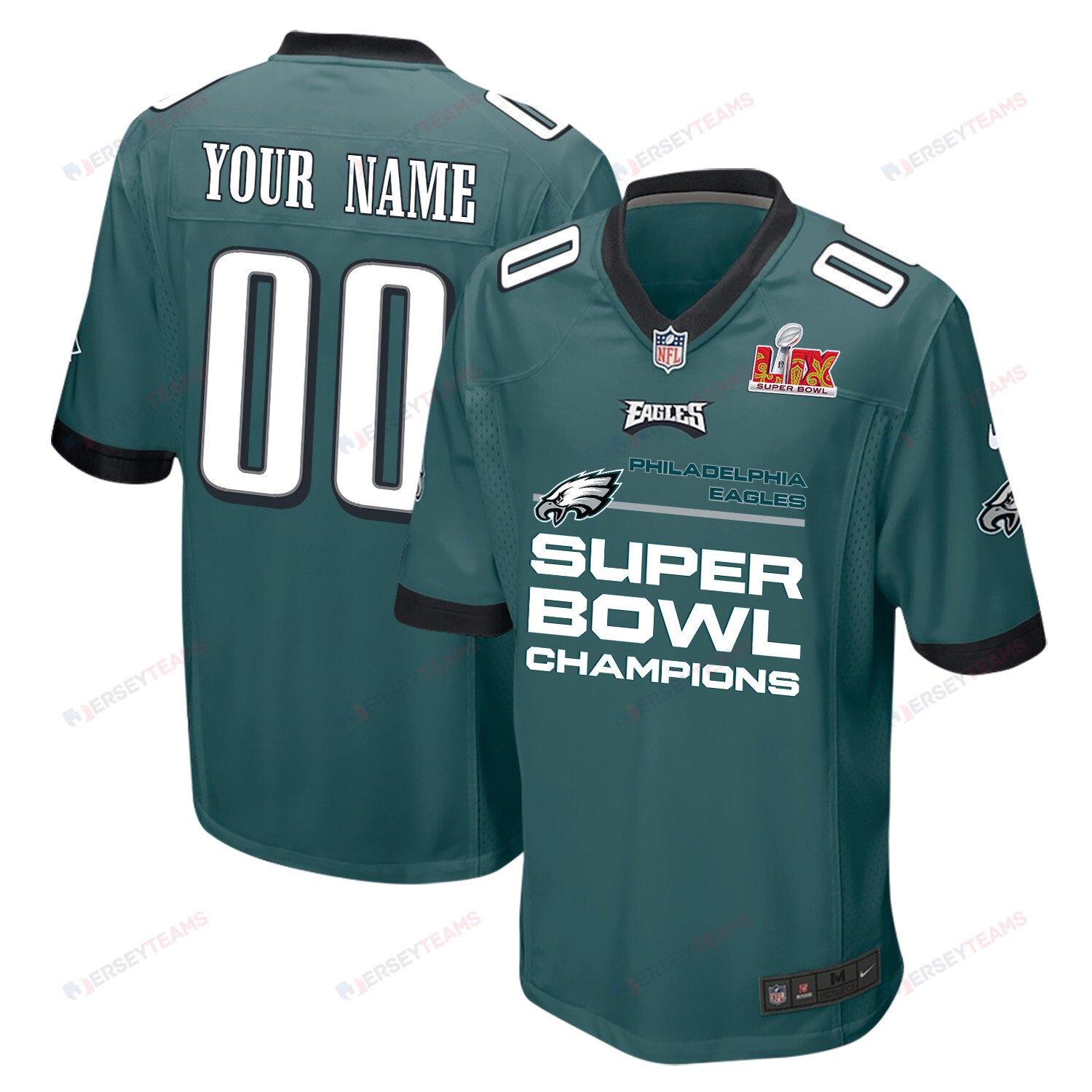 Philadelphia Eagles Super Bowl LIX Champions Straight Text Game Men Custom Jersey - Midnight Green JS8447 Saliibo