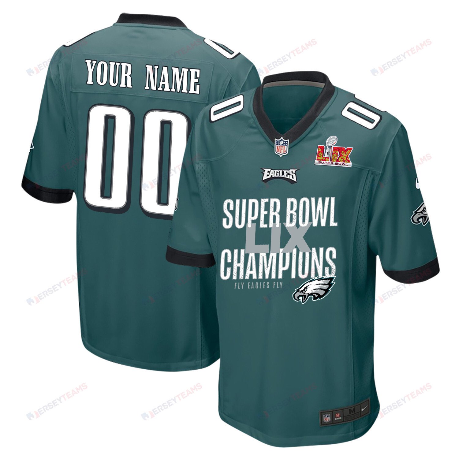 Philadelphia Eagles Super Bowl LIX Champions V5 Game Men Custom Jersey - Midnight Green JS6893 Saliibo
