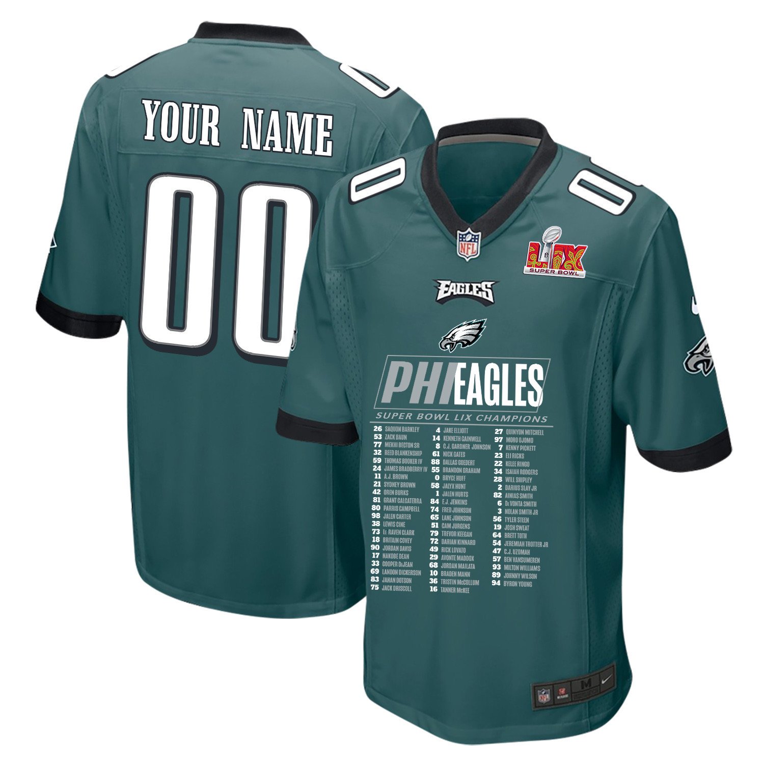 Philadelphia Eagles Super Bowl LIX Eagles Roster Game Men Jersey - Midnight Green JS2980 Saliibo