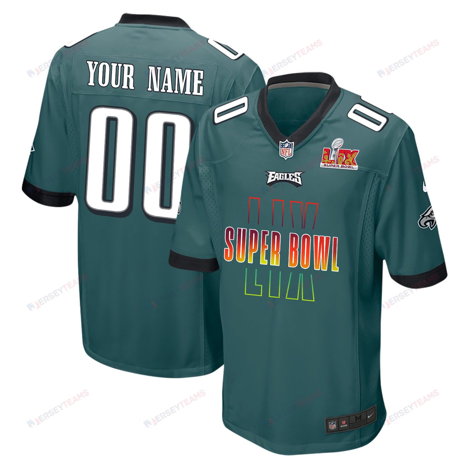 Philadelphia Eagles Super Bowl LIX Game Men Custom Jersey - Midnight Green JS4280 Saliibo