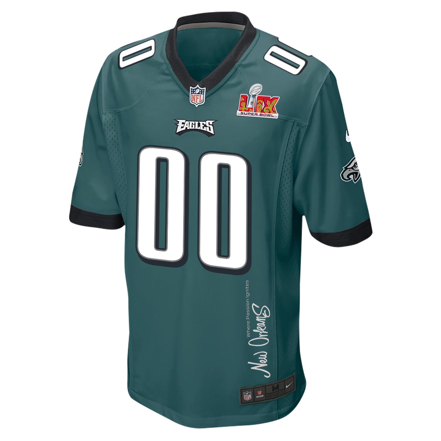 Philadelphia Eagles Super Bowl LIX 'New Orleans - Where Passion Ignites' EMBROIDERED Game Men Custom Jersey - Midnight Green JS1635 Saliibo - Image 3
