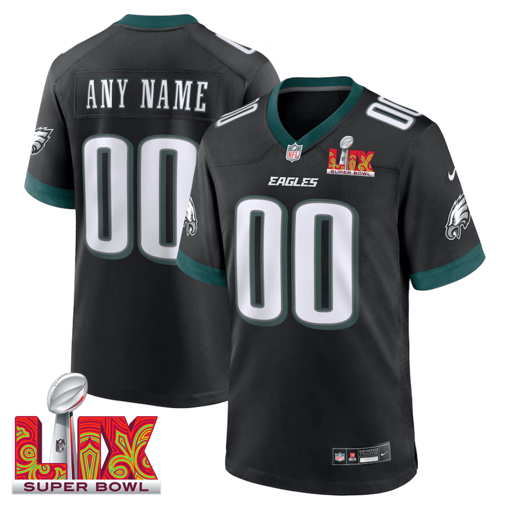 Philadelphia Eagles Super Bowl LIX Patch Alternate Game Men Custom Jersey - Black JS9410 Saliibo