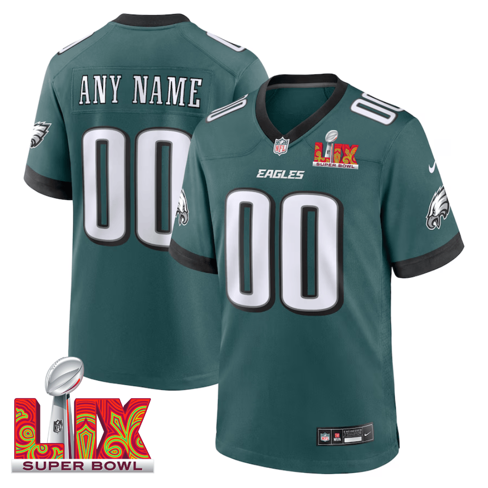 Philadelphia Eagles Super Bowl LIX Patch Game Men Custom Jersey - Midnight Green JS2096 Saliibo