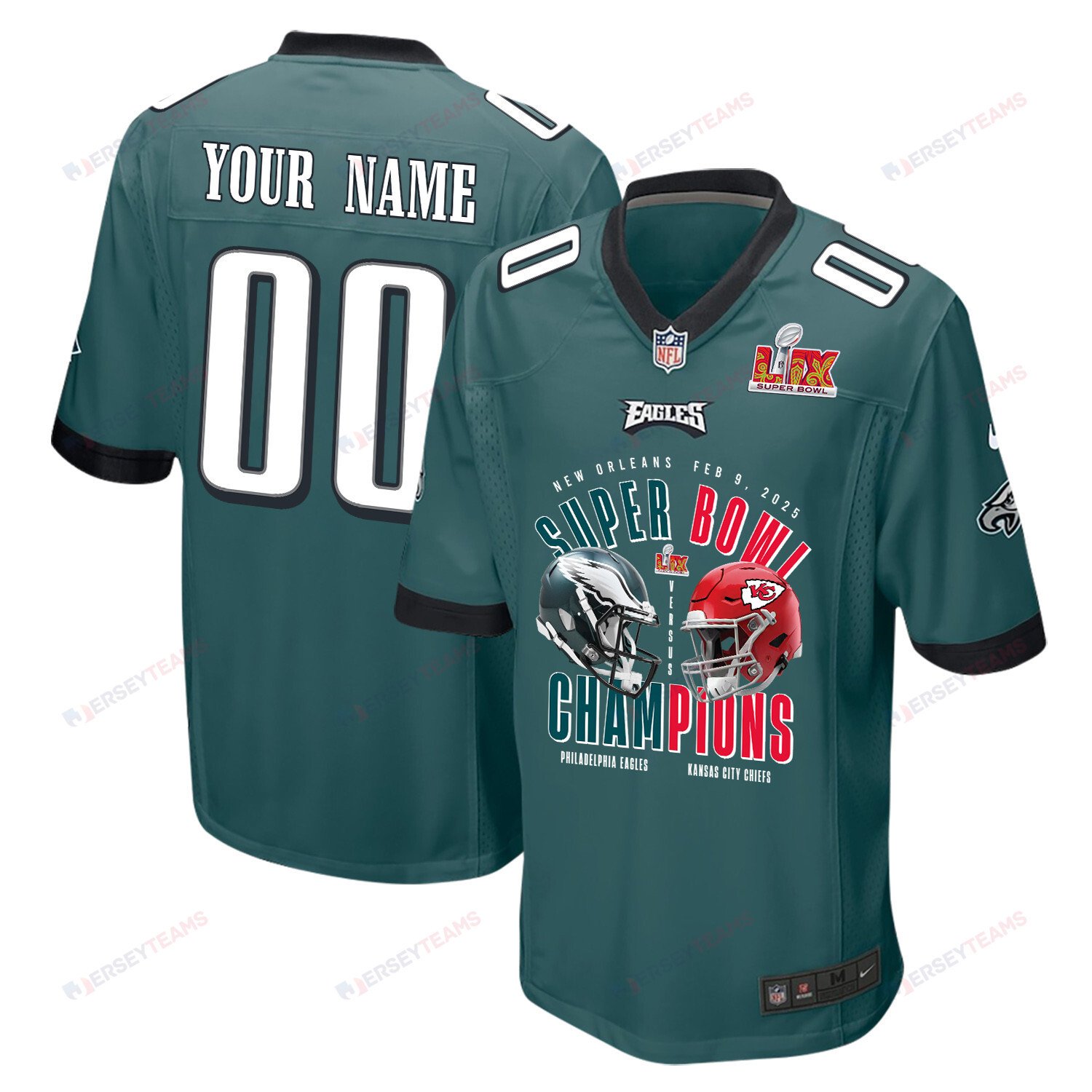 Philadelphia Eagles Vs. Kansas City Chiefs Super Bowl LIX Game Men Custom Jersey - Midnight Green JS9261 Saliibo