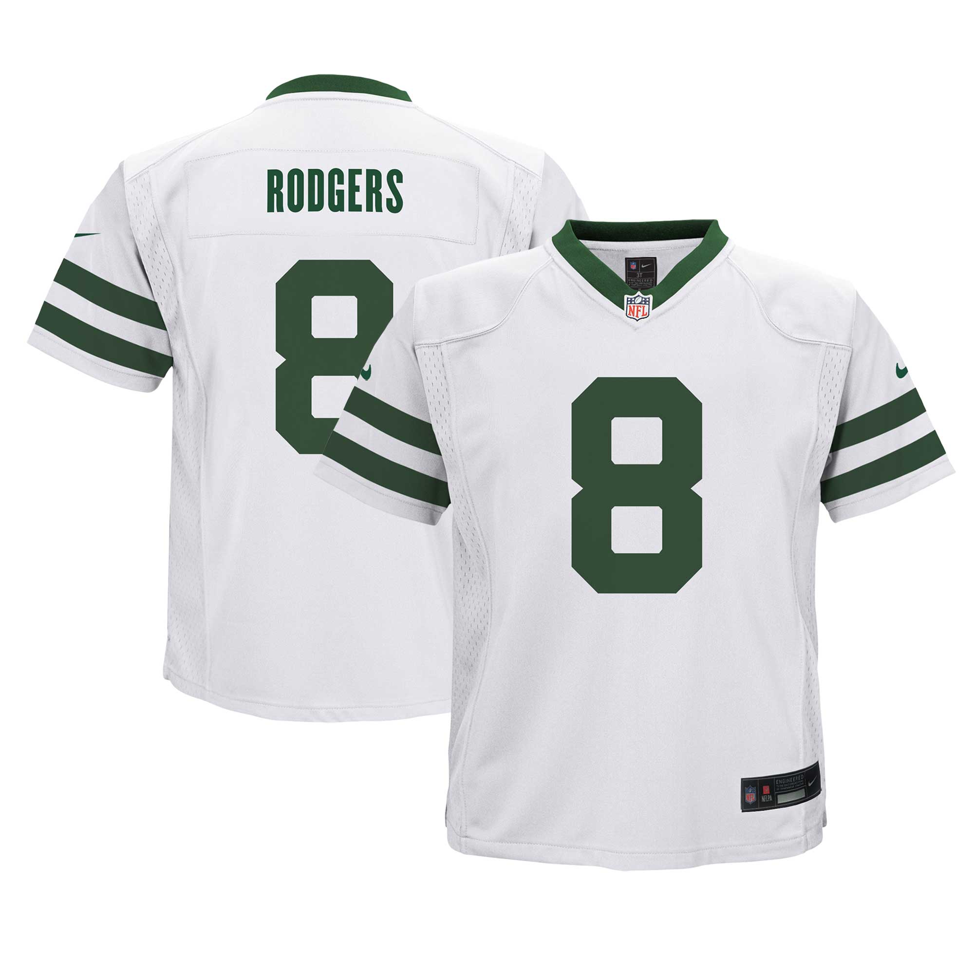 Preschool New York Jets Aaron Rodgers Legacy White Game Jersey JS1808 Saliibo