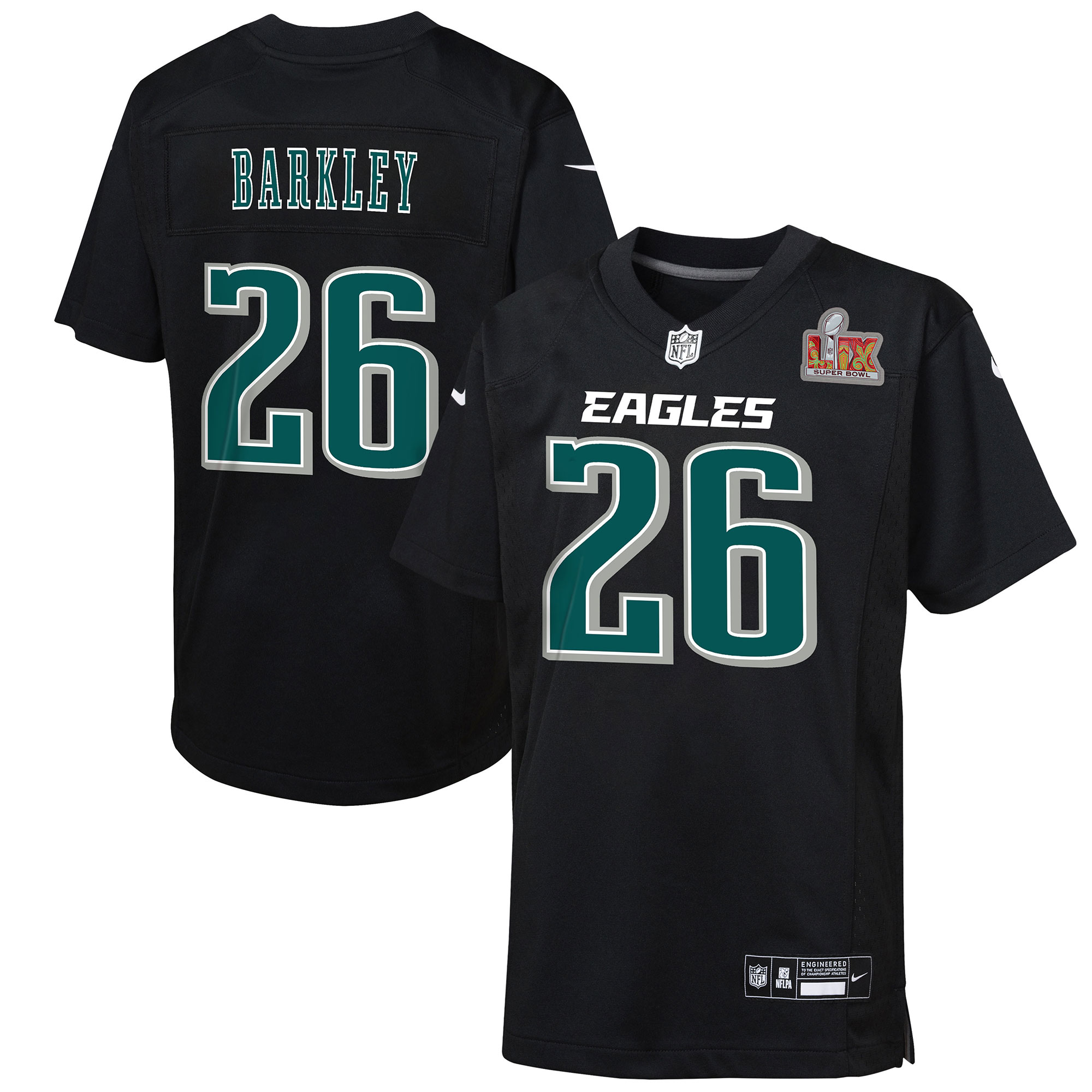 Preschool Philadelphia Eagles Saquon Barkley Carbon Black Super Bowl LIX Patch Fashion Game Player Jersey JS6031 Saliibo
