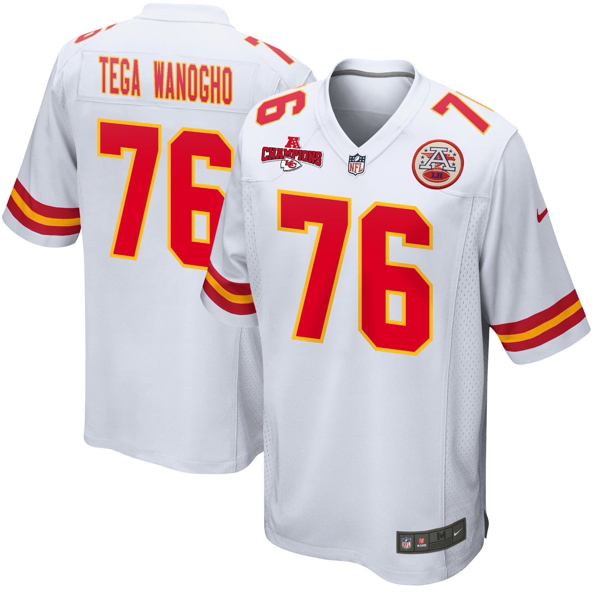 Prince Tega Wanogho 76 Kansas City Chiefs AFC Champions Patch Game Men Jersey - White JS7341 Saliibo