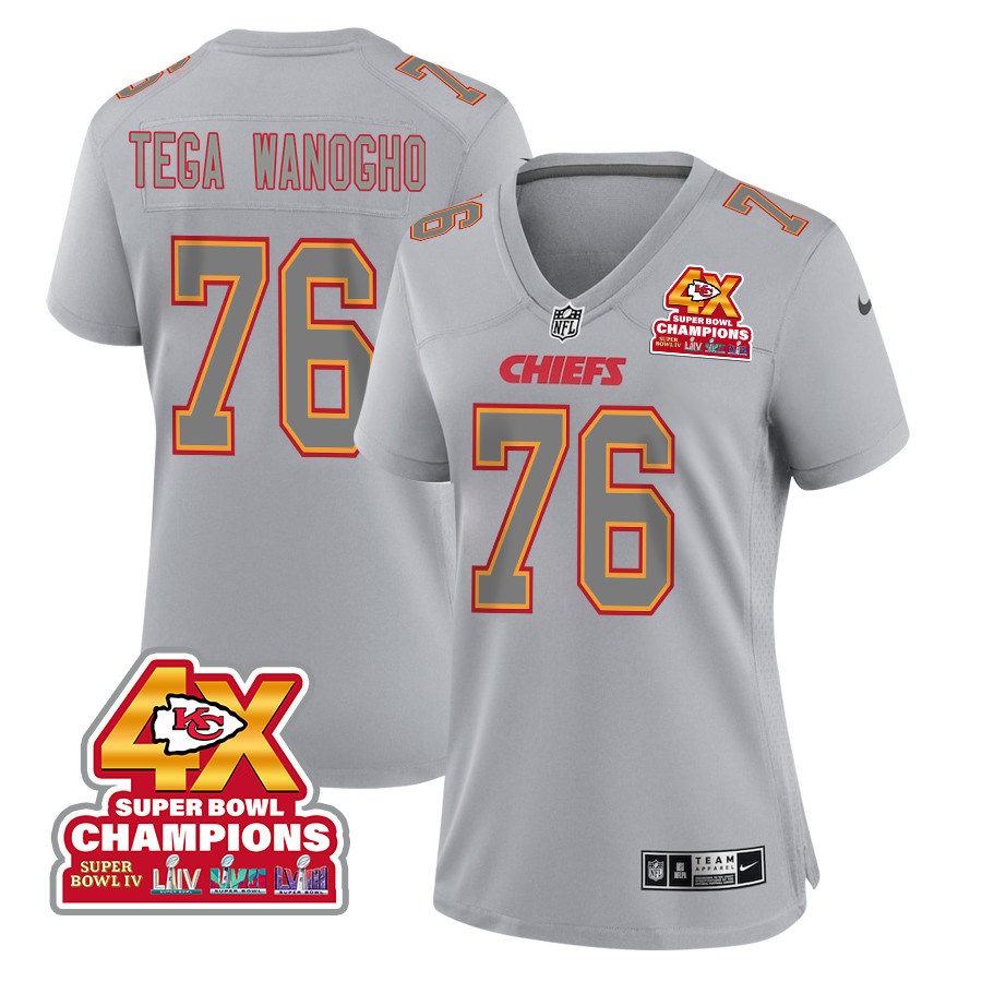 Prince Tega Wanogho 76 Kansas City Chiefs Super Bowl LVIII Champions 4X Atmosphere Fashion Game Women Jersey - Gray JS3871 Saliibo