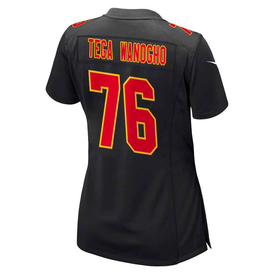 Prince Tega Wanogho 76 Kansas City Chiefs Super Bowl LVIII Champions 4X Fashion Game Women Jersey - Carbon Black JS3026 Saliibo - Image 3