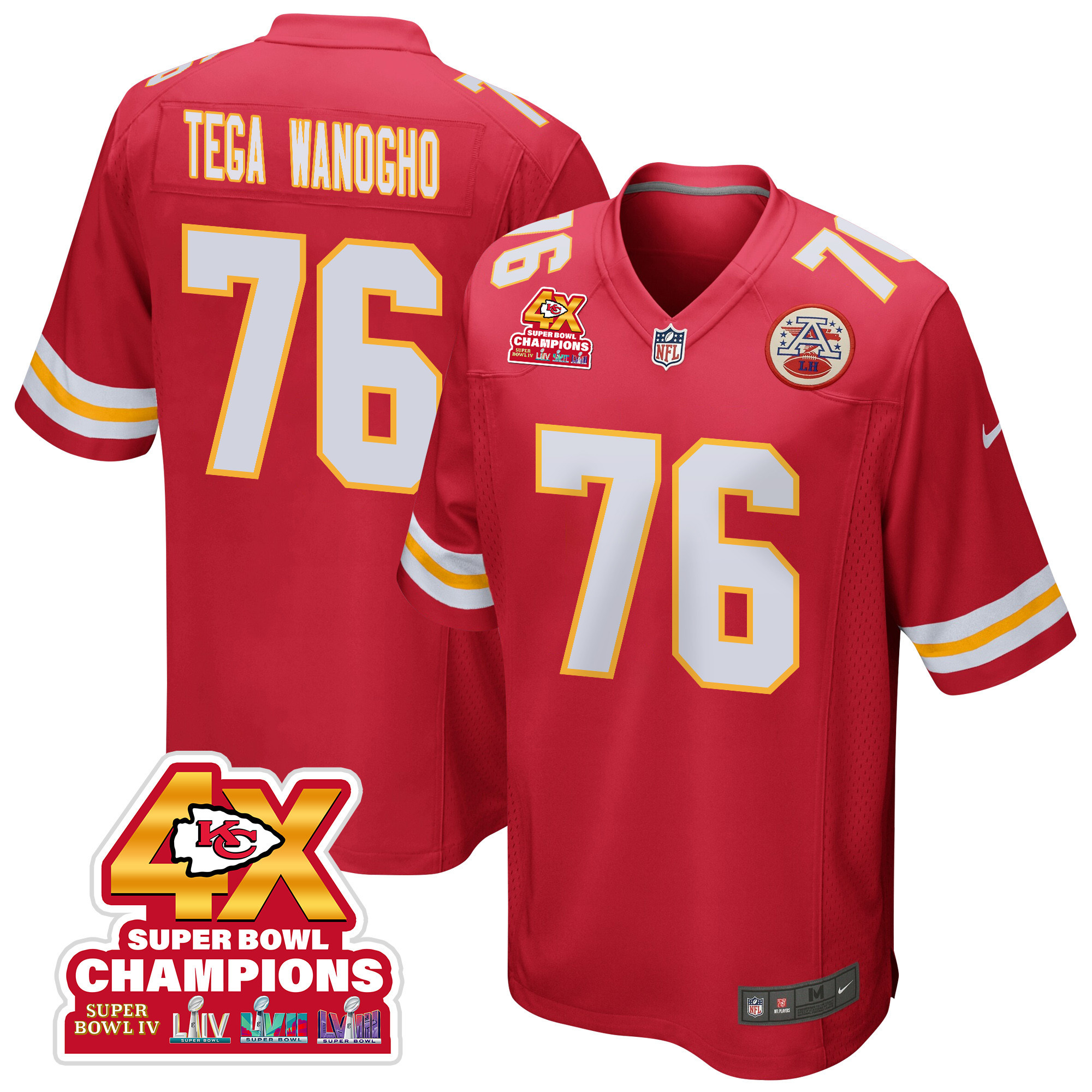 Prince Tega Wanogho 76 Kansas City Chiefs Super Bowl LVIII Champions 4X Game Men Jersey - Red JS7117 Saliibo