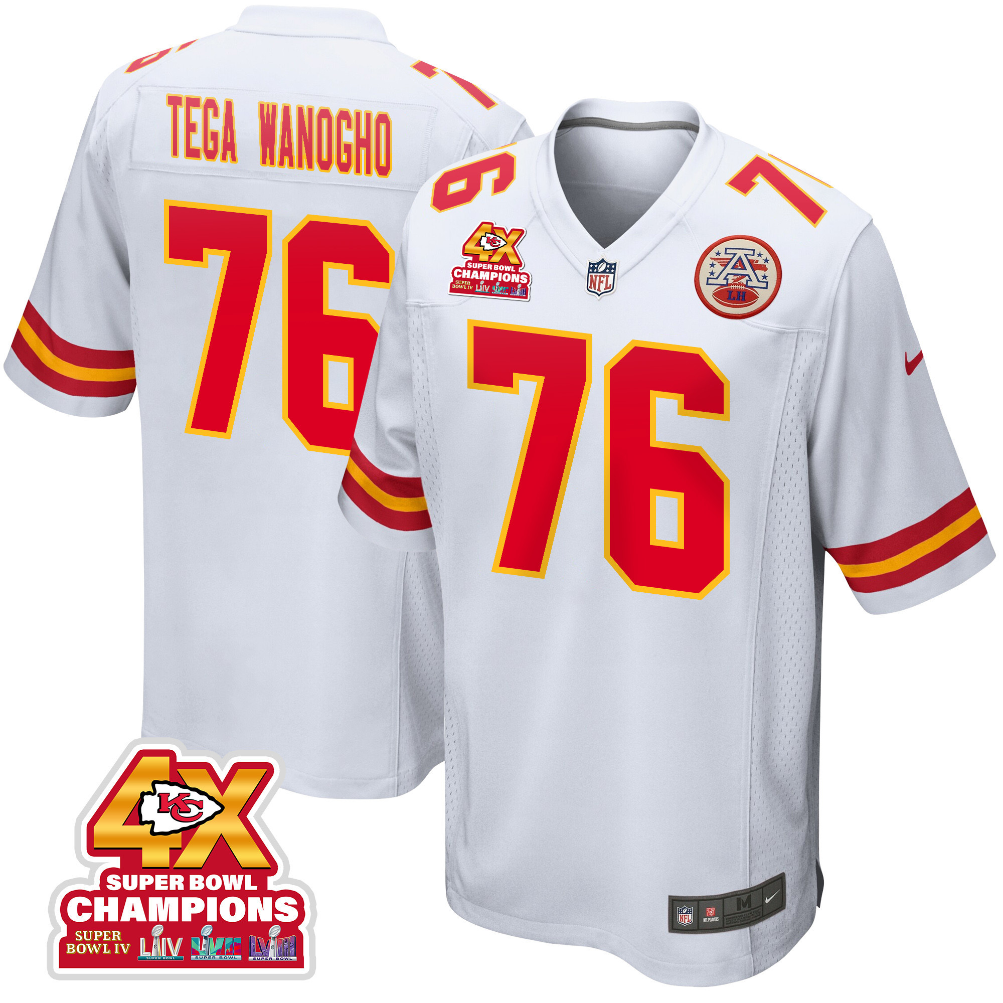 Prince Tega Wanogho 76 Kansas City Chiefs Super Bowl LVIII Champions 4X Game Men Jersey - White JS6108 Saliibo