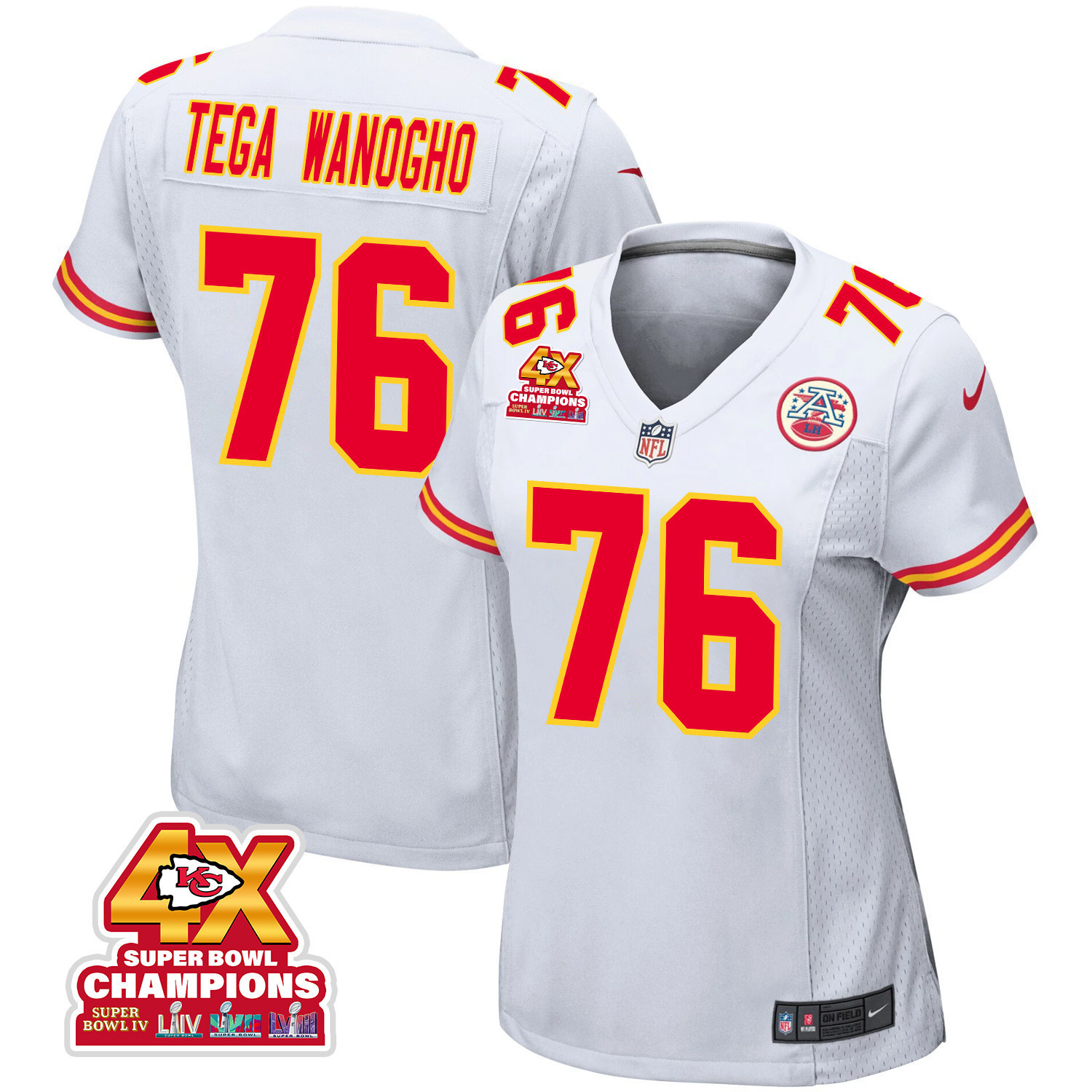 Prince Tega Wanogho 76 Kansas City Chiefs Super Bowl LVIII Champions 4X Game Women Jersey - White JS3840 Saliibo