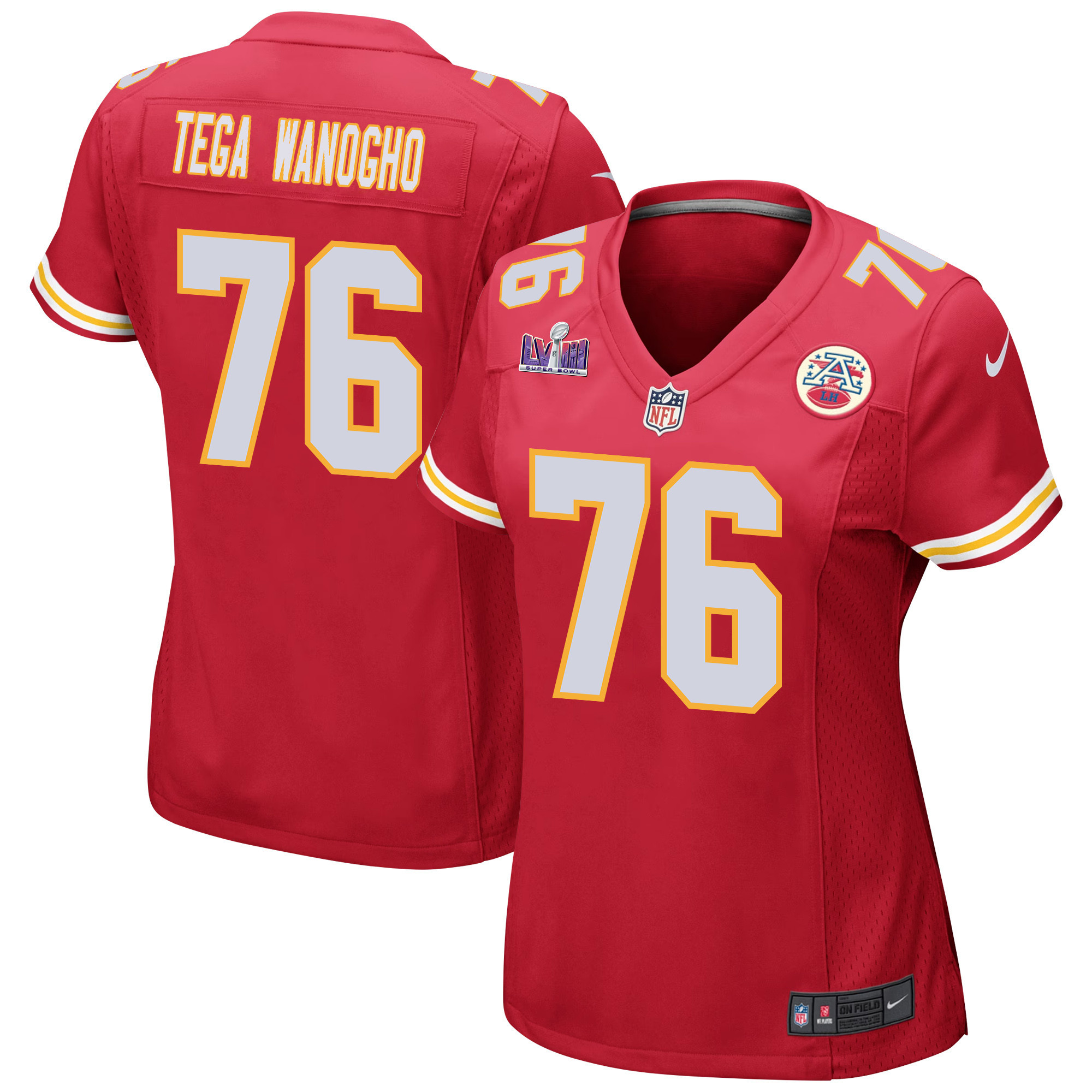 Prince Tega Wanogho 76 Kansas City Chiefs Super Bowl LVIII Patch Game Women Jersey - Red JS6743 Saliibo