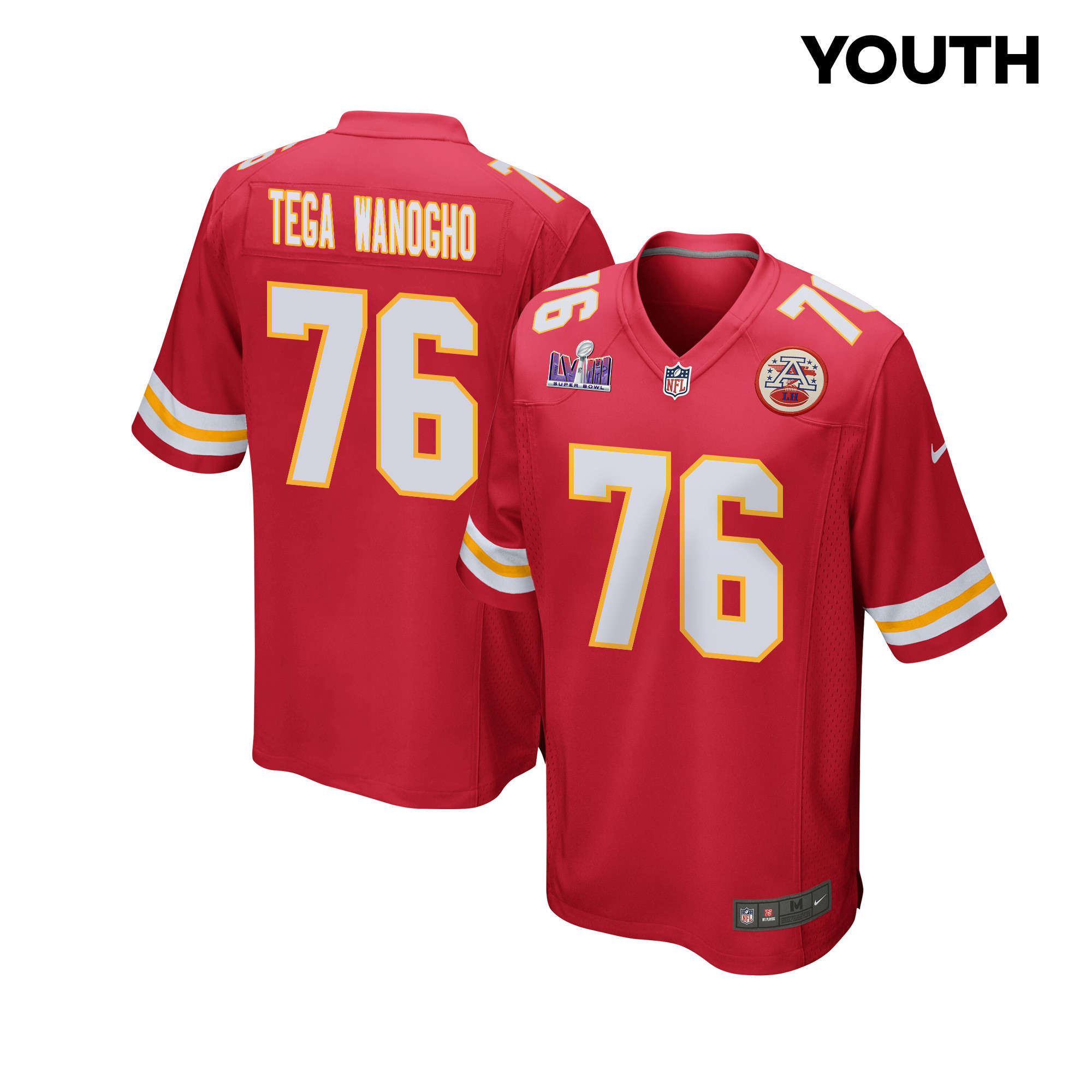 Prince Tega Wanogho 76 Kansas City Chiefs Super Bowl LVIII Patch Game YOUTH Jersey - Red JS8576 Saliibo