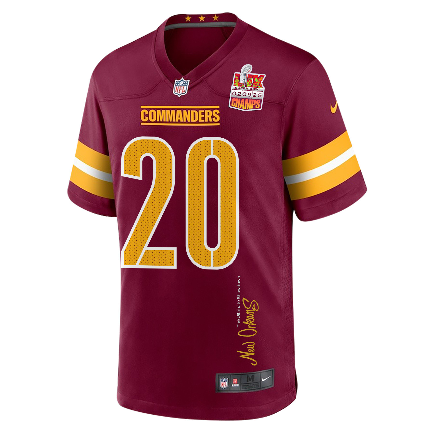 Quan Martin 20 Washington Commanders Super Bowl LIX Champions Patch 'New Orleans - The Ultimate Showdown' EMBROIDERED Game Men Jersey - Burgundy JS8233 Saliibo - Image 3