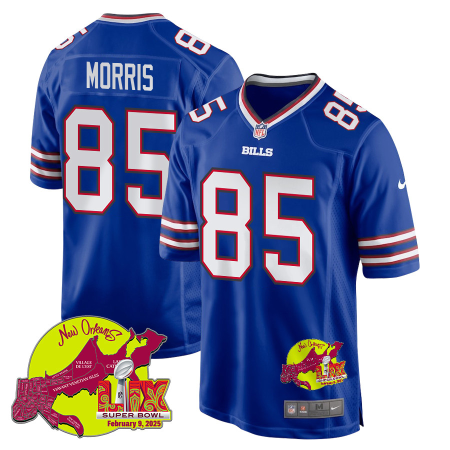 Quintin Morris 85 Buffalo Bills Super Bowl LIX New Orleans Patch Game Men Jersey - Royal JS9413 Saliibo