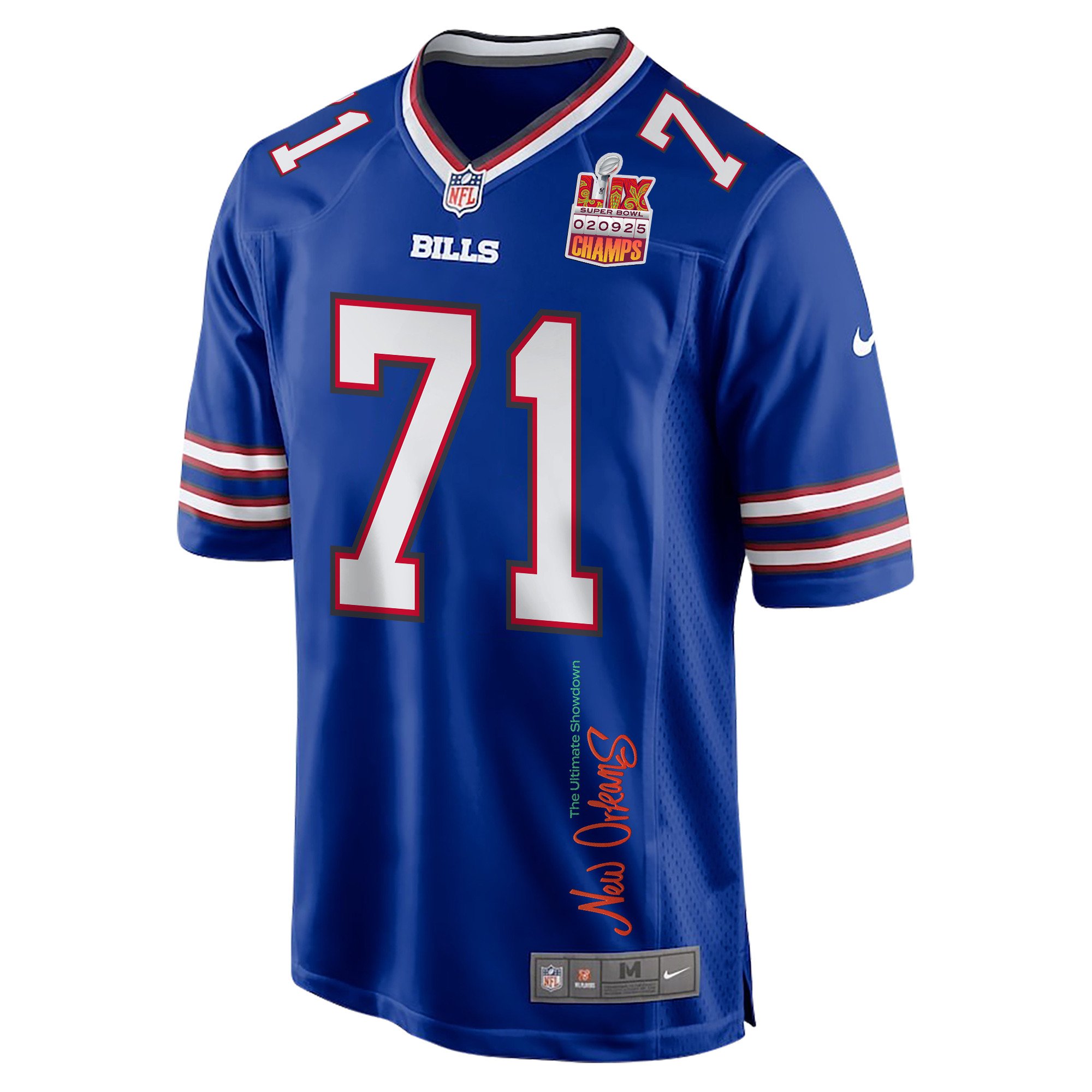 Quinton Jefferson 71 Buffalo Bills Super Bowl LIX Champions Patch 'New Orleans - The Ultimate Showdown' EMBROIDERED Game Men Jersey - Royal JS2474 Saliibo - Image 3