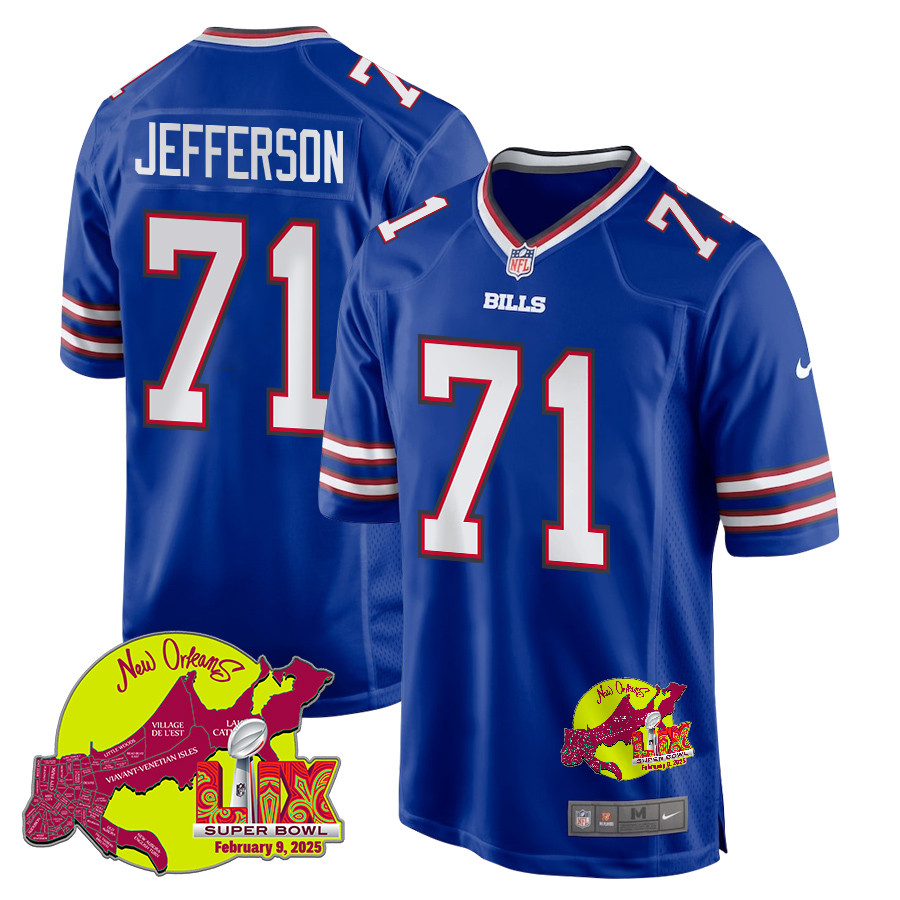 Quinton Jefferson 71 Buffalo Bills Super Bowl LIX New Orleans Patch Game Men Jersey - Royal JS6335 Saliibo