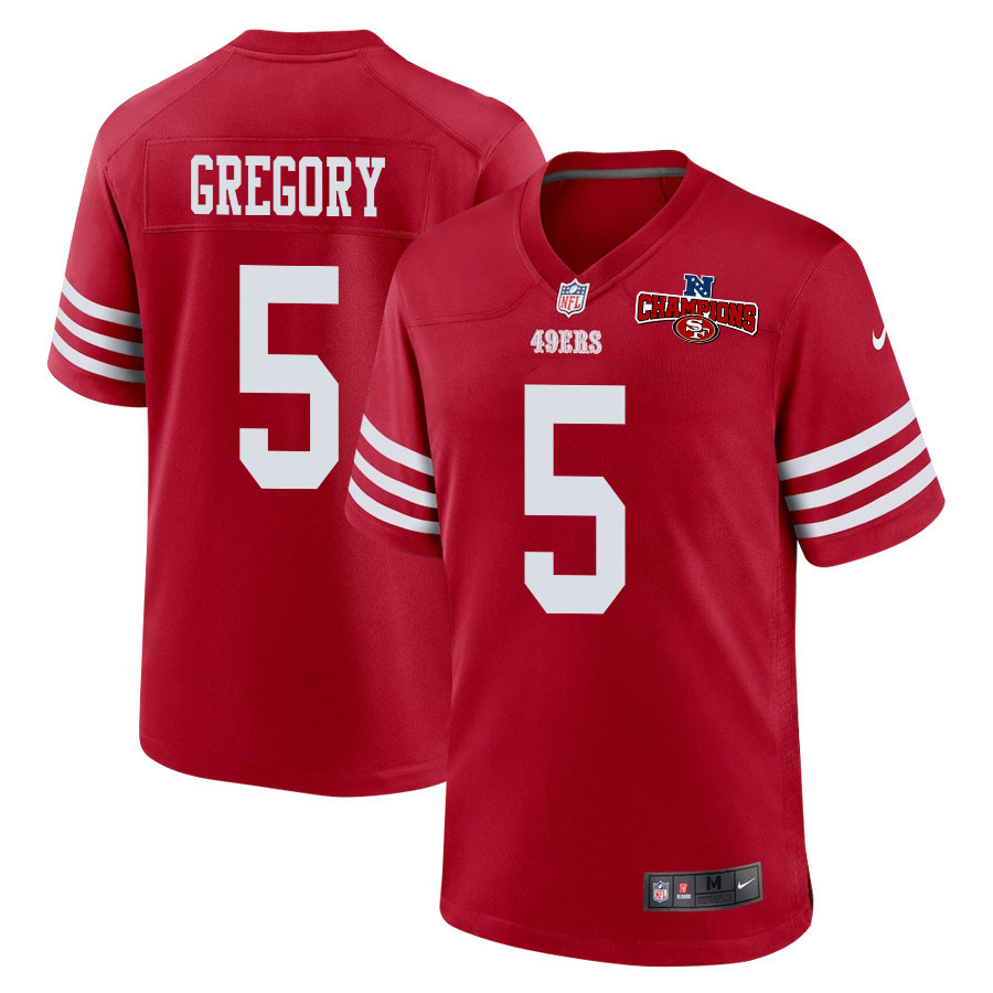 Randy Gregory 5 San Francisco 49ers NFC Champions Patch Game Men Jersey - Scarlet JS3652 Saliibo