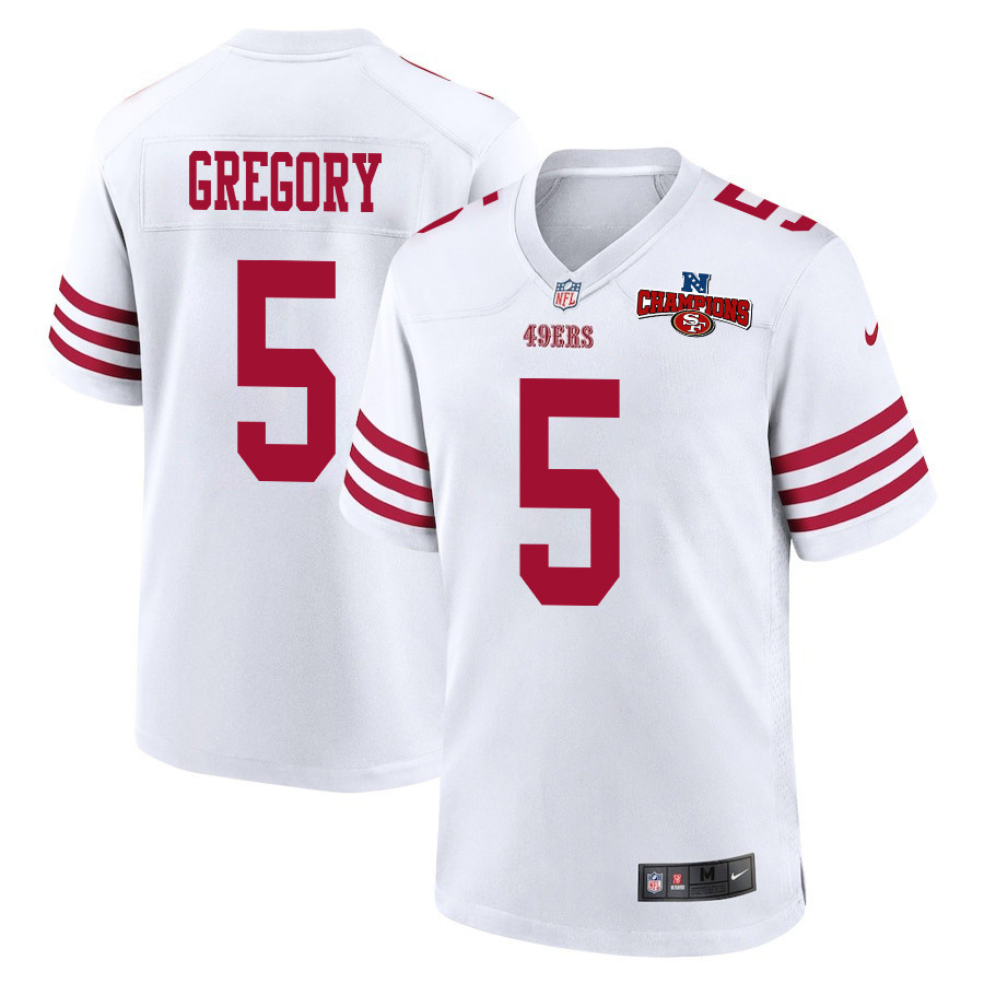 Randy Gregory 5 San Francisco 49ers NFC Champions Patch Game Men Jersey - White JS4197 Saliibo