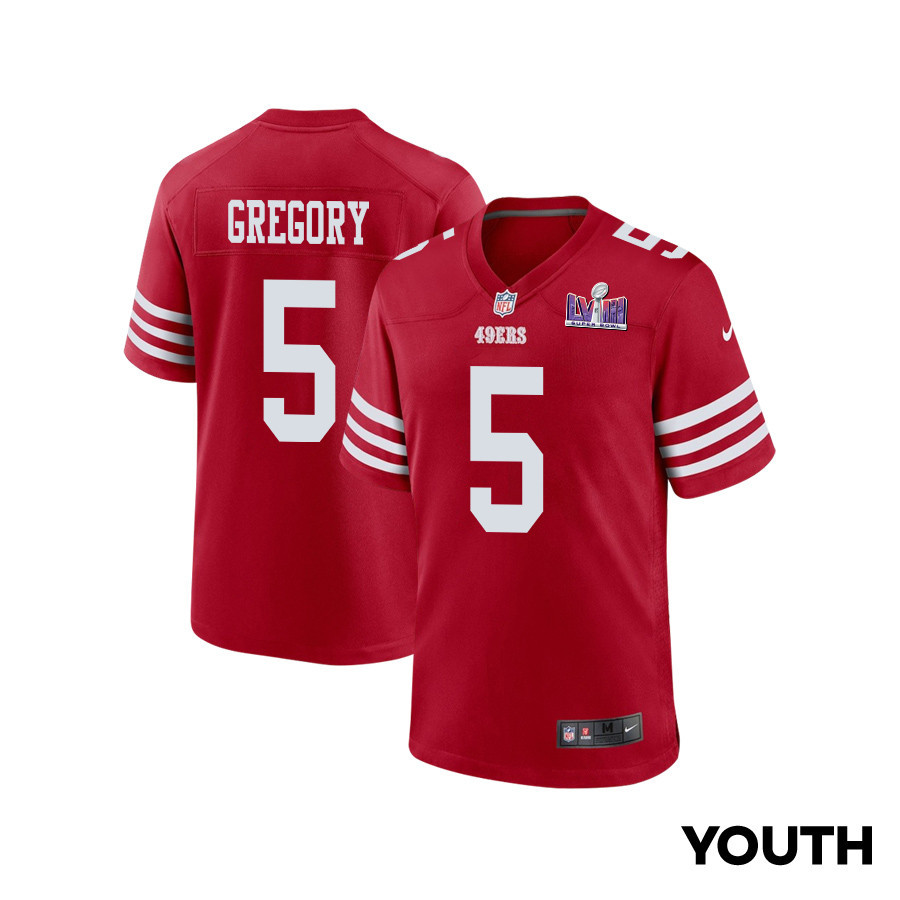 Randy Gregory 5 San Francisco 49ers Super Bowl LVIII Patch Game YOUTH Jersey - Scarlet JS2175 Saliibo