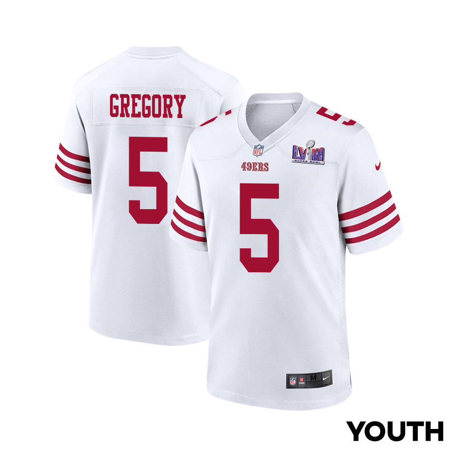 Randy Gregory 5 San Francisco 49ers Super Bowl LVIII Patch Game YOUTH Jersey - White JS8839 Saliibo