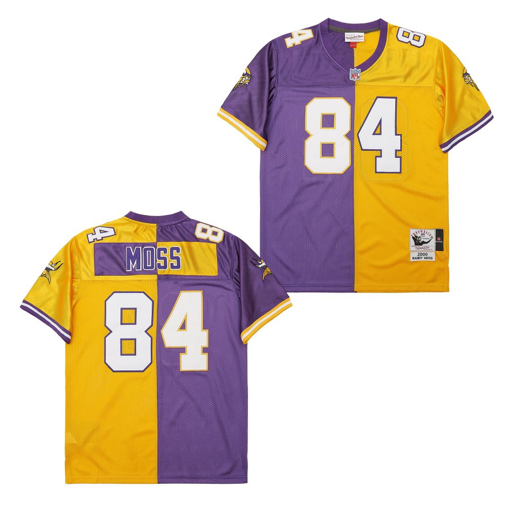 Randy Moss 84 Minnesota Vikings Two-Toned Throwback Men Jersey - Purple/Yellow JS4459 Saliibo