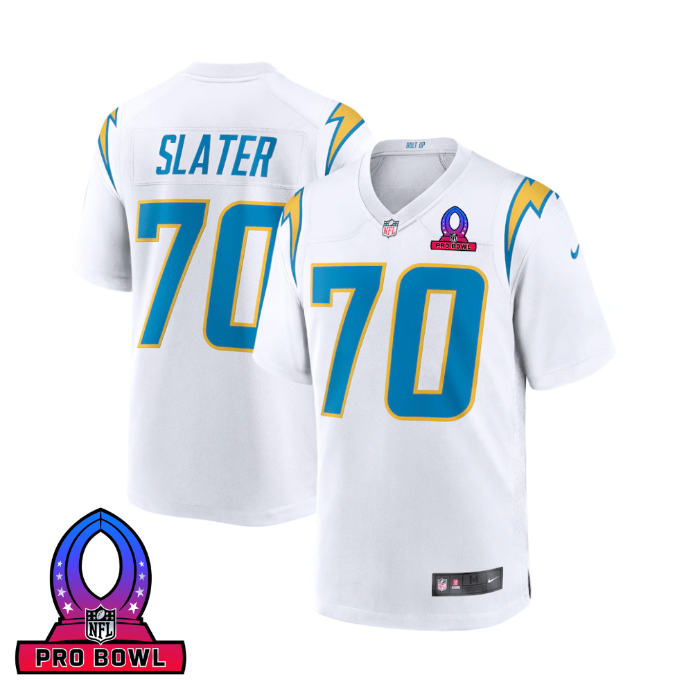 Rashawn Slater 70 Los Angeles Chargers 2025 Pro Bowl Patch Game Men Jersey - White JS2337 Saliibo