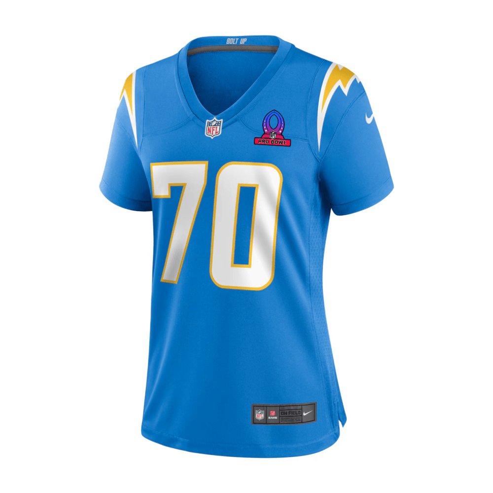 Rashawn Slater 70 Los Angeles Chargers 2025 Pro Bowl Patch Women Game Jersey - Powder Blue JS5594 Saliibo - Image 3