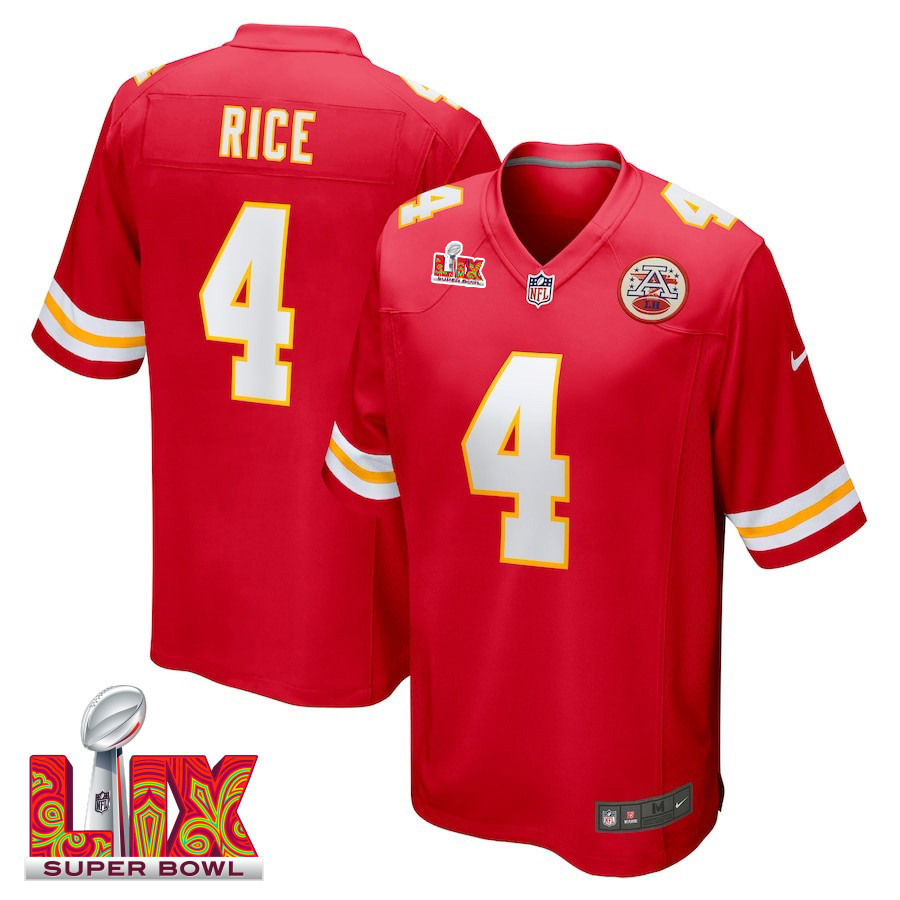 Rashee Rice #4 Kansas City Chiefs Super Bowl LIX Jersey - Men's - Red JS2996 Saliibo