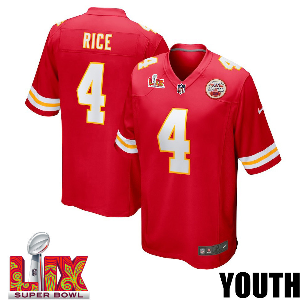 Rashee Rice #4 Kansas City Chiefs Super Bowl LIX YOUTH Jersey - Red JS7696 Saliibo