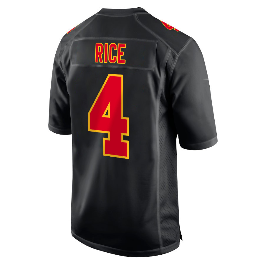 Rashee Rice 4 Kansas City Chiefs Super Bowl LVIII Champions 4 Stars Patch Fashion Game Men Jersey - Carbon Black JS4175 Saliibo - Image 3