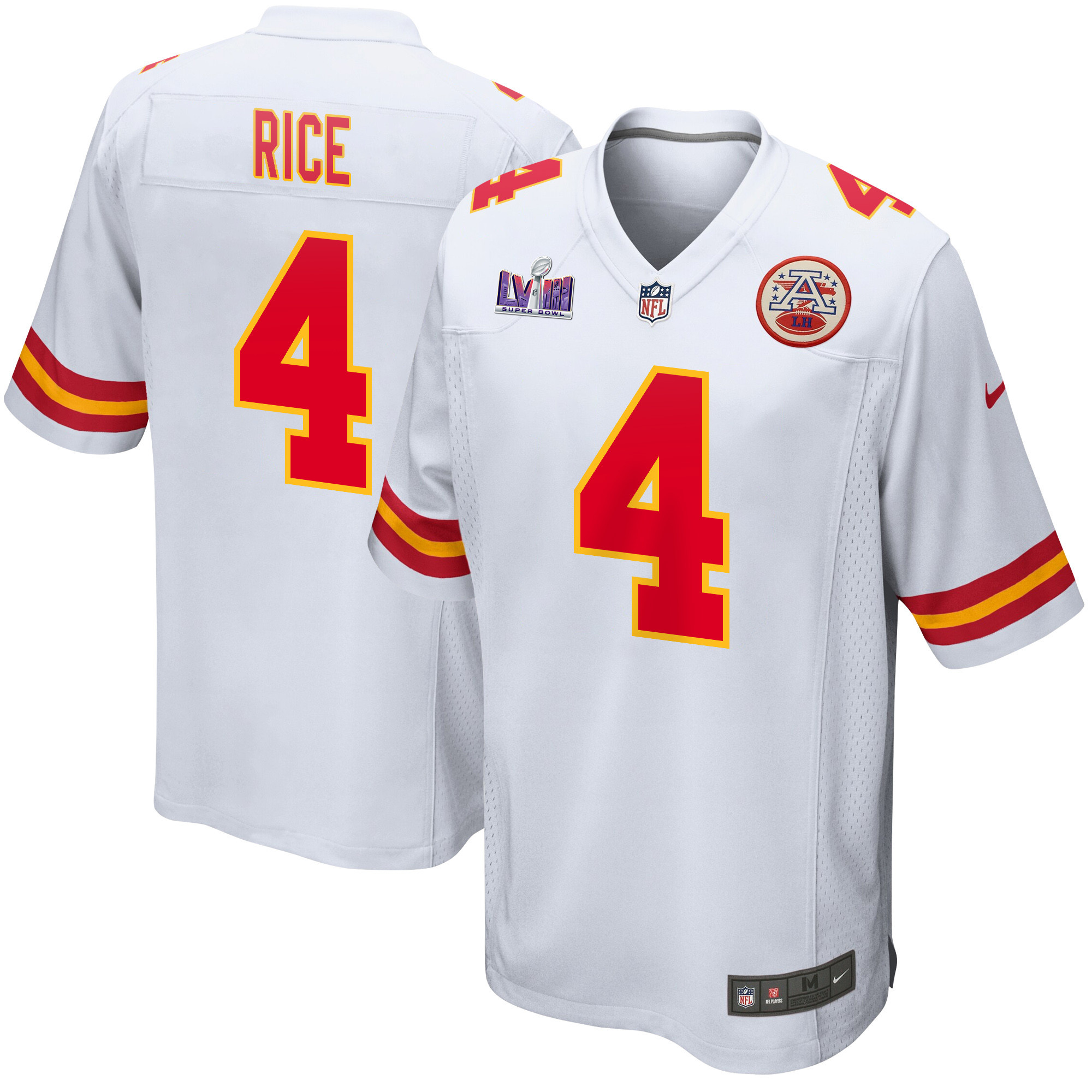 Rashee Rice 4 Kansas City Chiefs Super Bowl LVIII Patch Game Men Jersey - White JS3421 Saliibo
