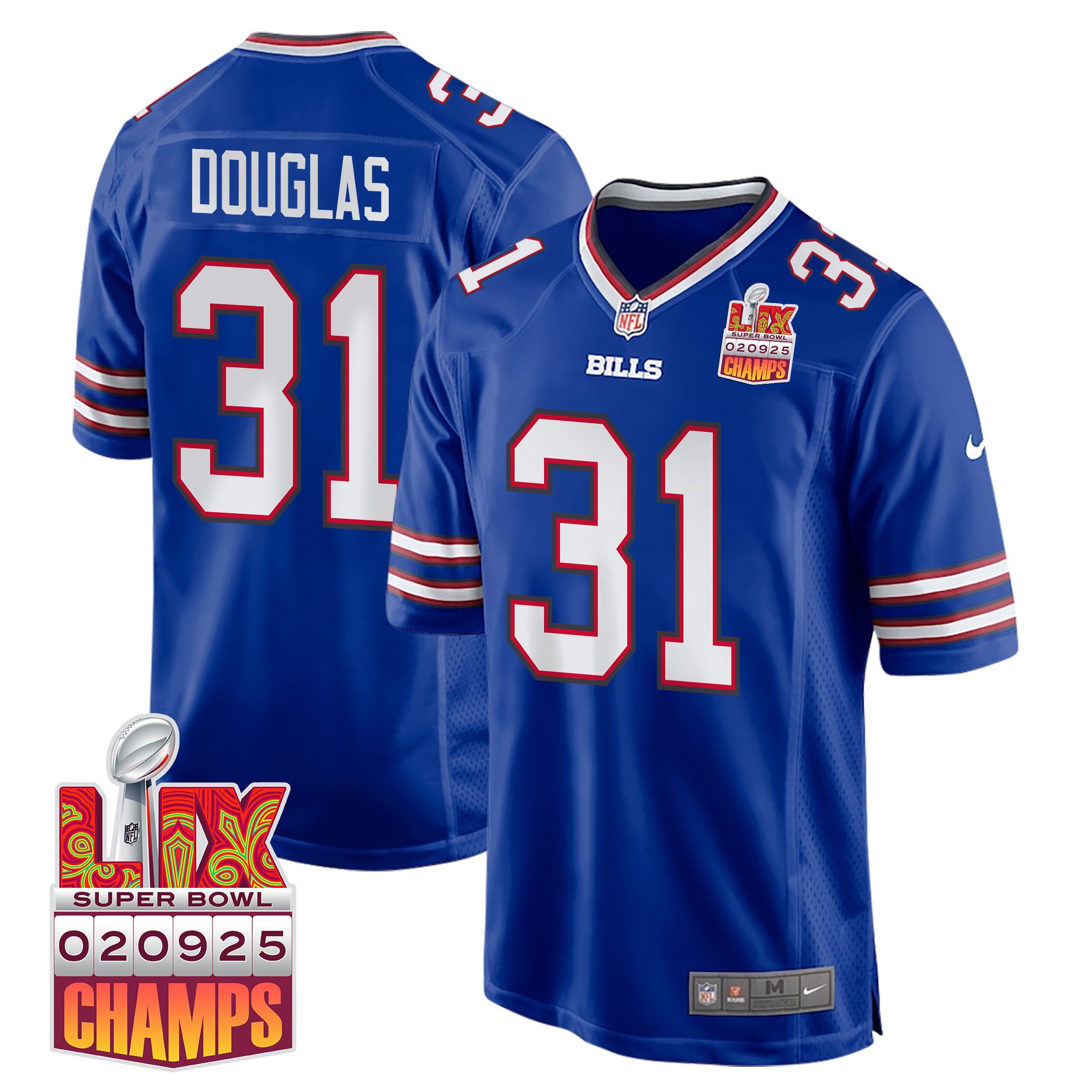 Rasul Douglas 31 Buffalo Bills Super Bowl LIX Champions Patch Game Men Jersey - Royal JS9366 Saliibo